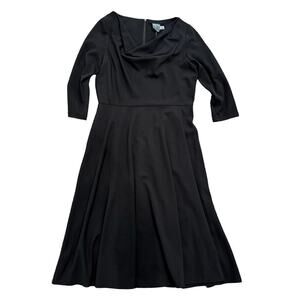 Gabby Style Cowl Neck Quarter Sleeve A-Line Midi Dress in Black, Size 10​​​
